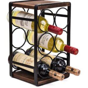 Rustic Wood Countertop Wine Rack 6 Bottles